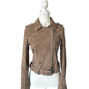 Y2K “Blank Nyc” Brown Pig Leather Asymmetrical Biker Style Zip-up Jacket